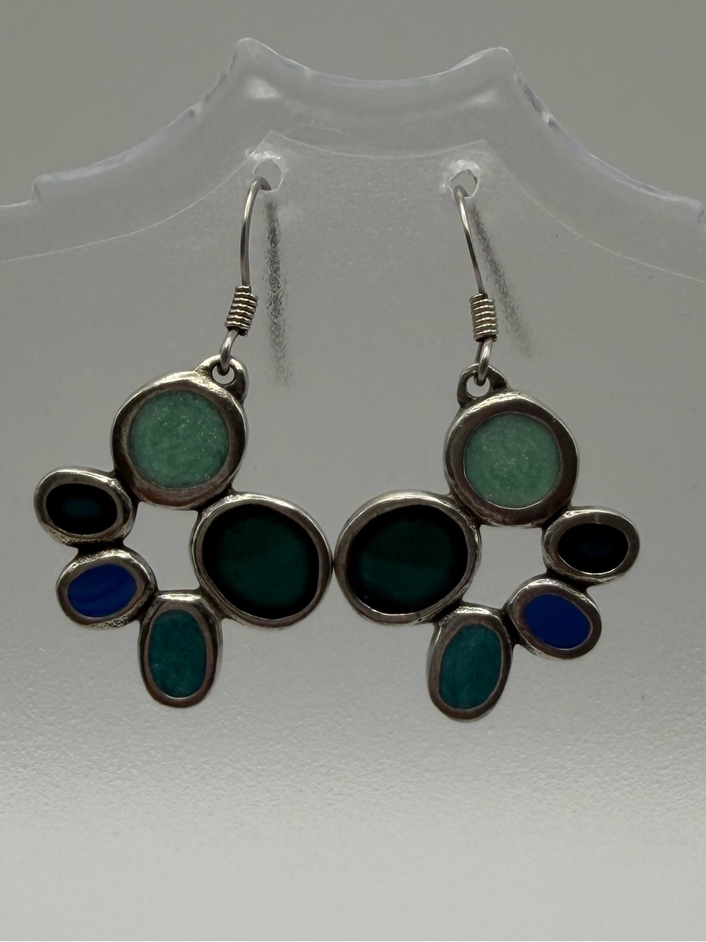 Danforth Pewter Samba Aqua Green & Blue Cluster Drop Earrings